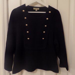 Burberry Elegant Black knit top with Bib Style Buttoned front Size XL